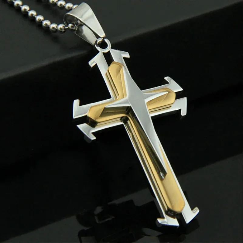 Creative Stainless Steel Drip Oil Cross Necklace Religious Faith Amulet Pendant Hip Hop Necklaces for Men Cross Jewelry Gift