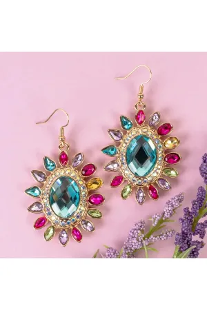 Crystal Multi Color Flower Drop Earrings In Gold