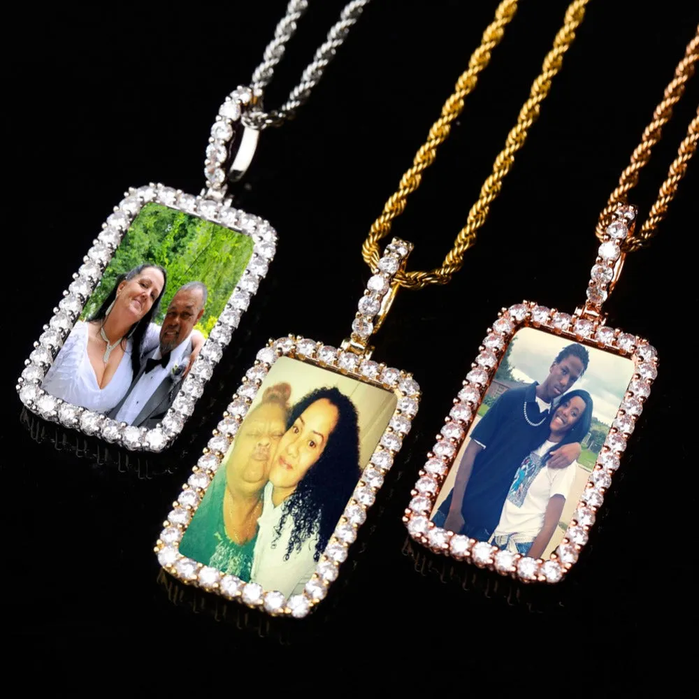 Custom Square Photo Medallion Necklace With Sparkle Stone