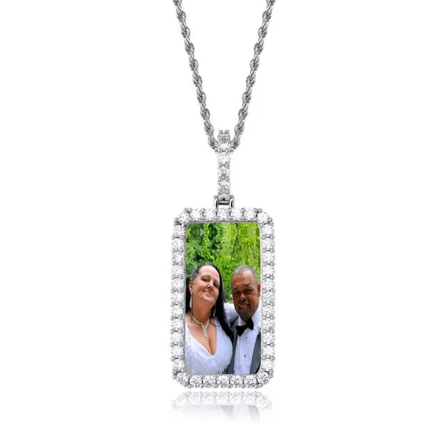 Custom Square Photo Medallion Necklace With Sparkle Stone