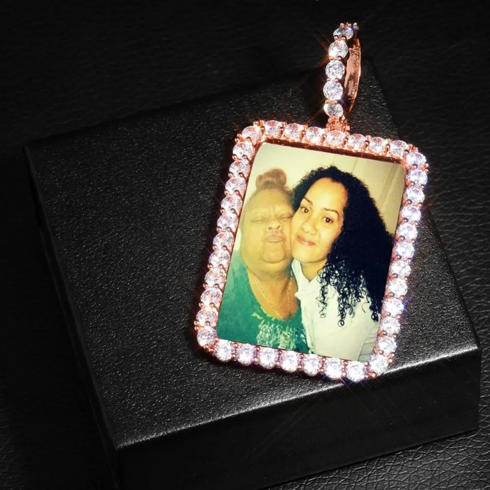 Custom Square Photo Medallion Necklace With Sparkle Stone