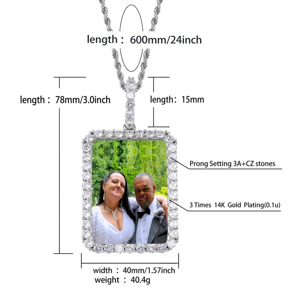 Custom Square Photo Medallion Necklace With Sparkle Stone