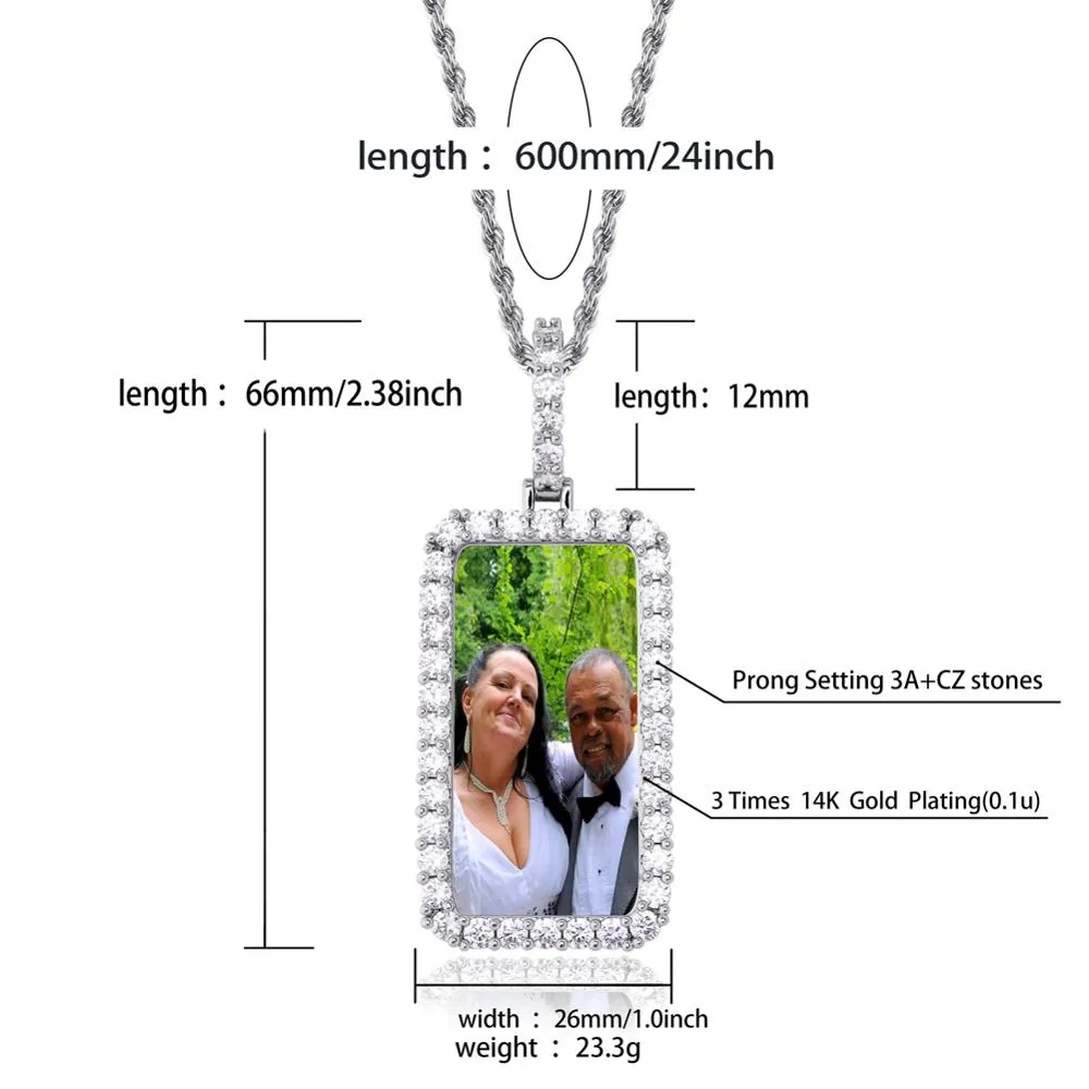 Custom Square Photo Medallion Necklace With Sparkle Stone