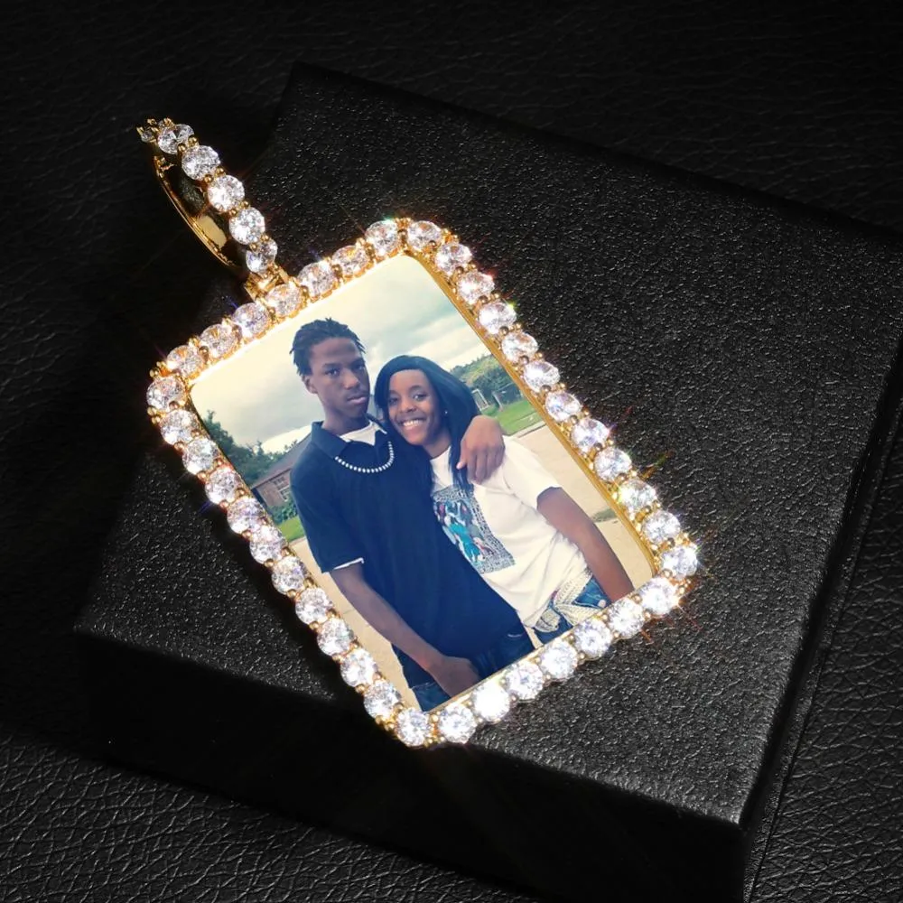 Custom Square Photo Medallion Necklace With Sparkle Stone