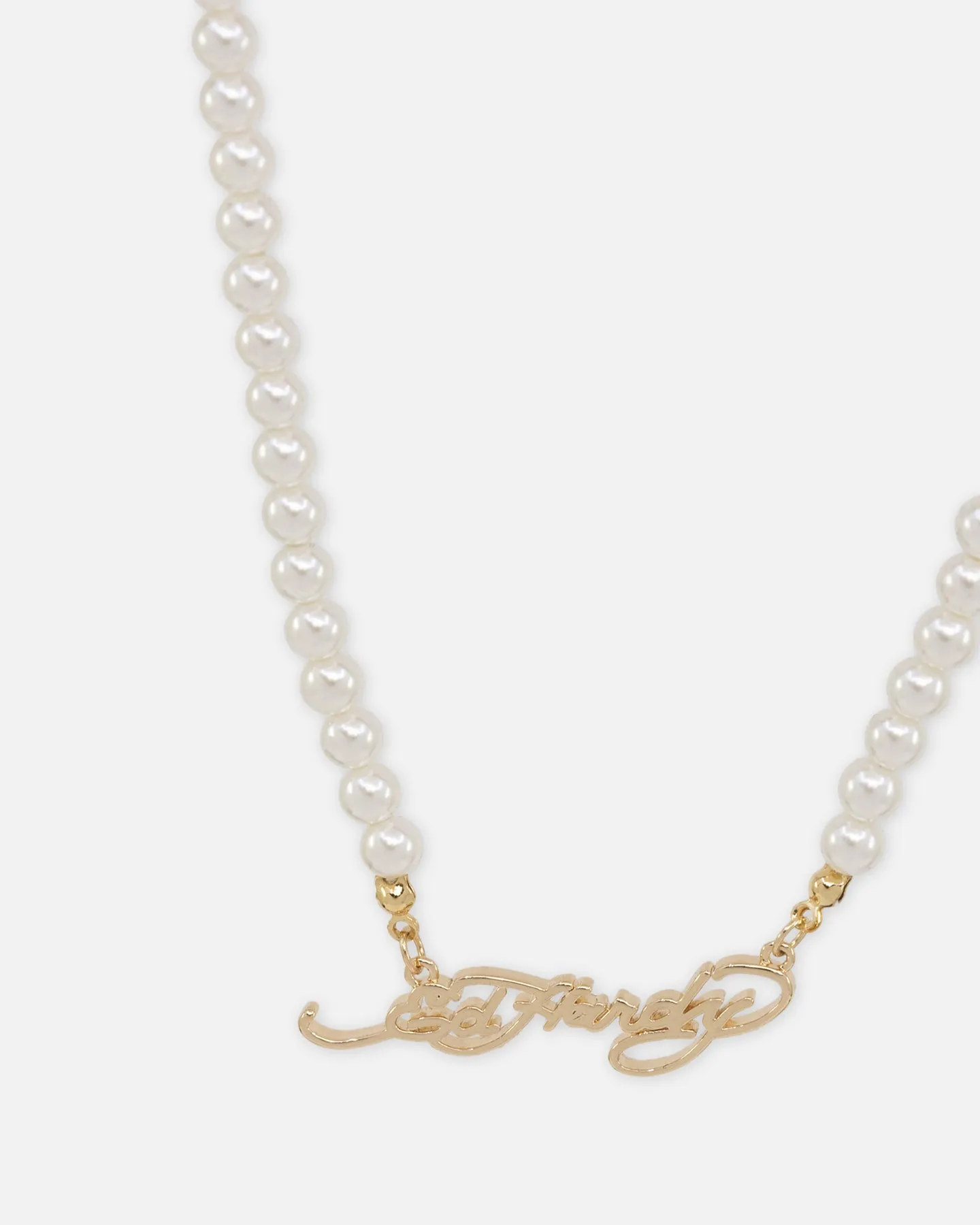 Ed Hardy Scroll Logo Carrie Pearl Necklace Gold