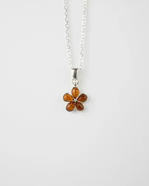 Elegant Baltic Amber Subtle Flower Pendant Necklace in Sterling Silver - Perfect Gift for Women