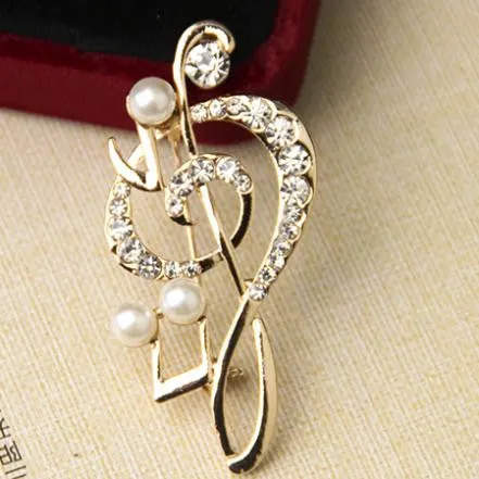 Elegant Music Note High-Grade Lovely Crystal Brooch Fashion Jewelry Rhinestone Pin Christmas Gift