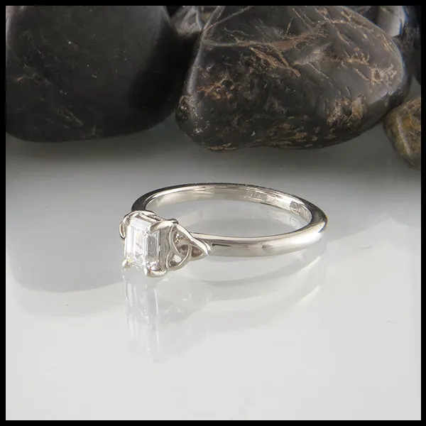 Emerald Cut Engagement Ring with Cathedral Trinity Knots