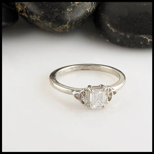 Emerald Cut Engagement Ring with Cathedral Trinity Knots