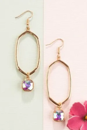 Emma Gold Oblong Earring With AB Crystal Drop