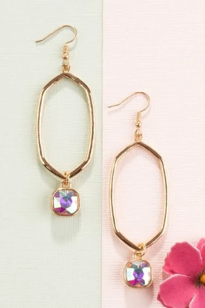 Emma Gold Oblong Earring With AB Crystal Drop