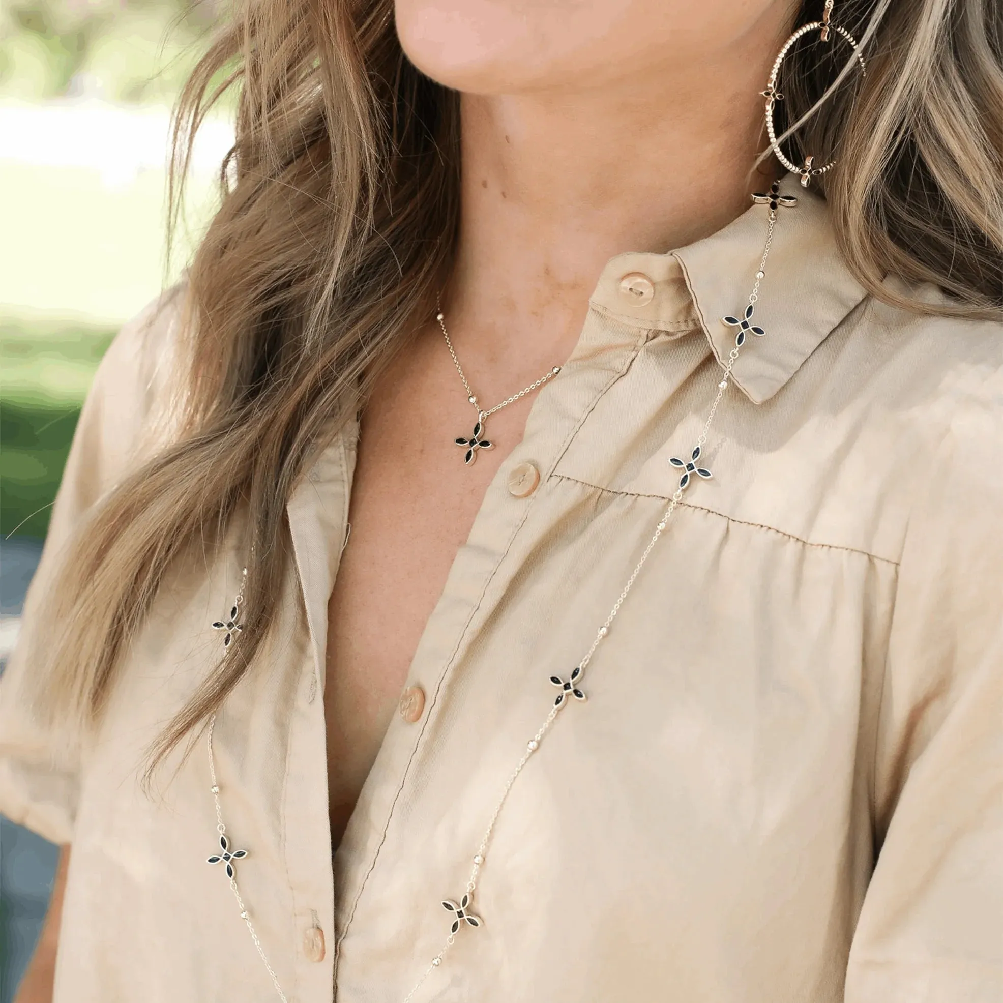 Enamel Cross Station Necklace in Black Enamel