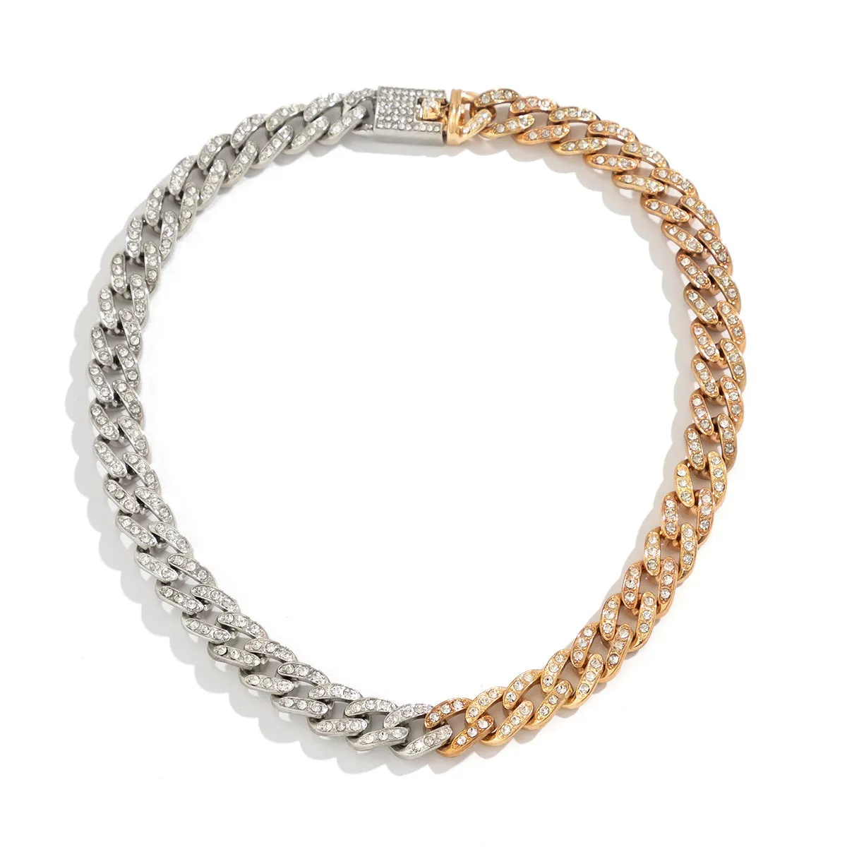 European and American Hip Hop Vienna Verve Necklace - Punk and Spliced Chokers with Cuban Chains and Thick Chain, Bedazzled with Diamonds