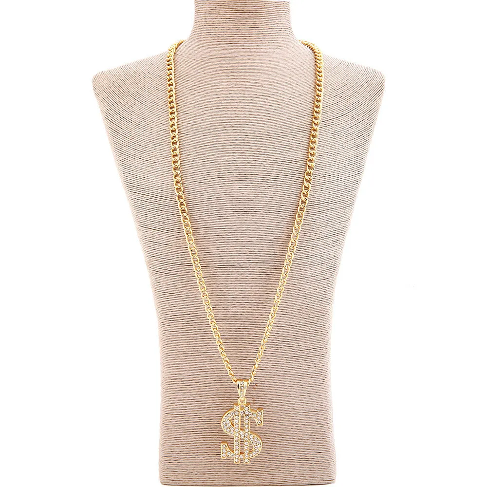 Exaggerated Gold Medal Hip Hop Jewelry Temperament Money Sign Letters Diamond Long