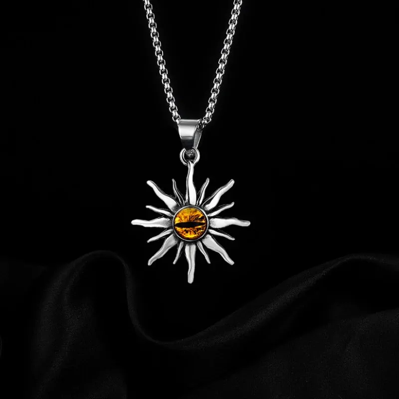 Fashion Stainless Steel Sun Eye Pendant Necklace Punk Hip Hop Necklaces for Men Stainless Steel Jewelry Party Anniversary Gift