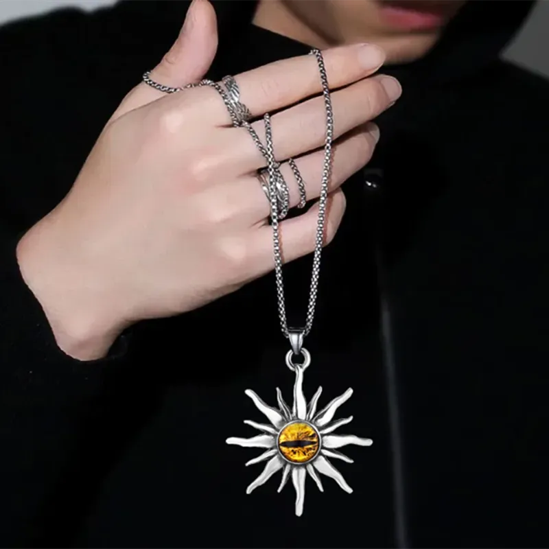 Fashion Stainless Steel Sun Eye Pendant Necklace Punk Hip Hop Necklaces for Men Stainless Steel Jewelry Party Anniversary Gift