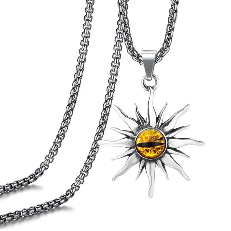 Fashion Stainless Steel Sun Eye Pendant Necklace Punk Hip Hop Necklaces for Men Stainless Steel Jewelry Party Anniversary Gift