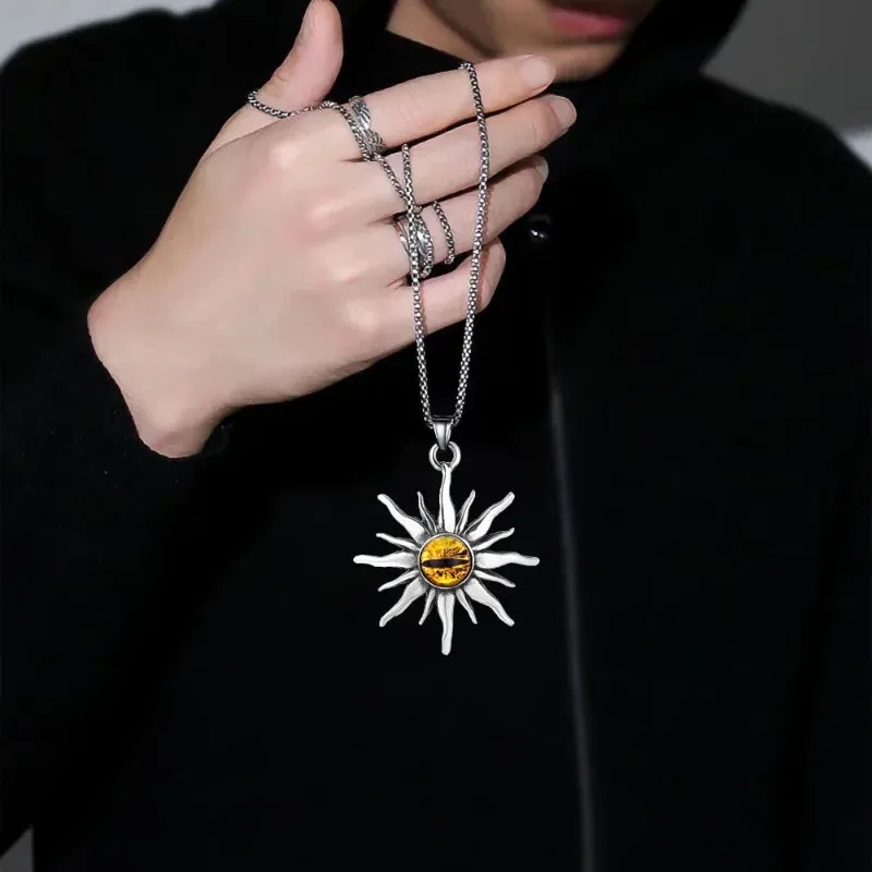 Fashion Stainless Steel Sun Eye Pendant Necklace Punk Hip Hop Necklaces for Men Stainless Steel Jewelry Party Anniversary Gift