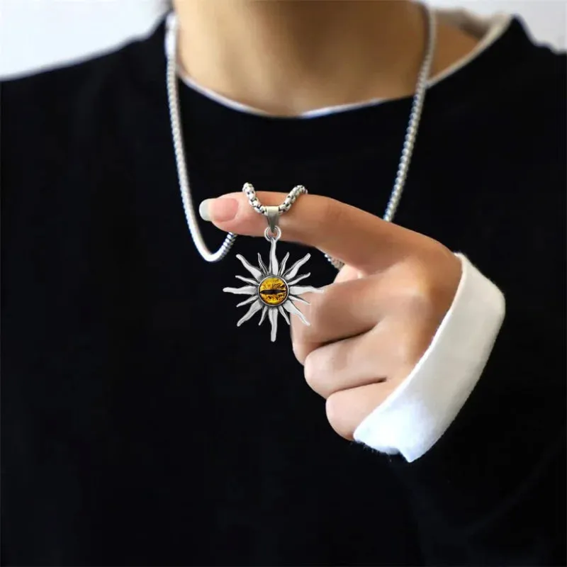 Fashion Stainless Steel Sun Eye Pendant Necklace Punk Hip Hop Necklaces for Men Stainless Steel Jewelry Party Anniversary Gift