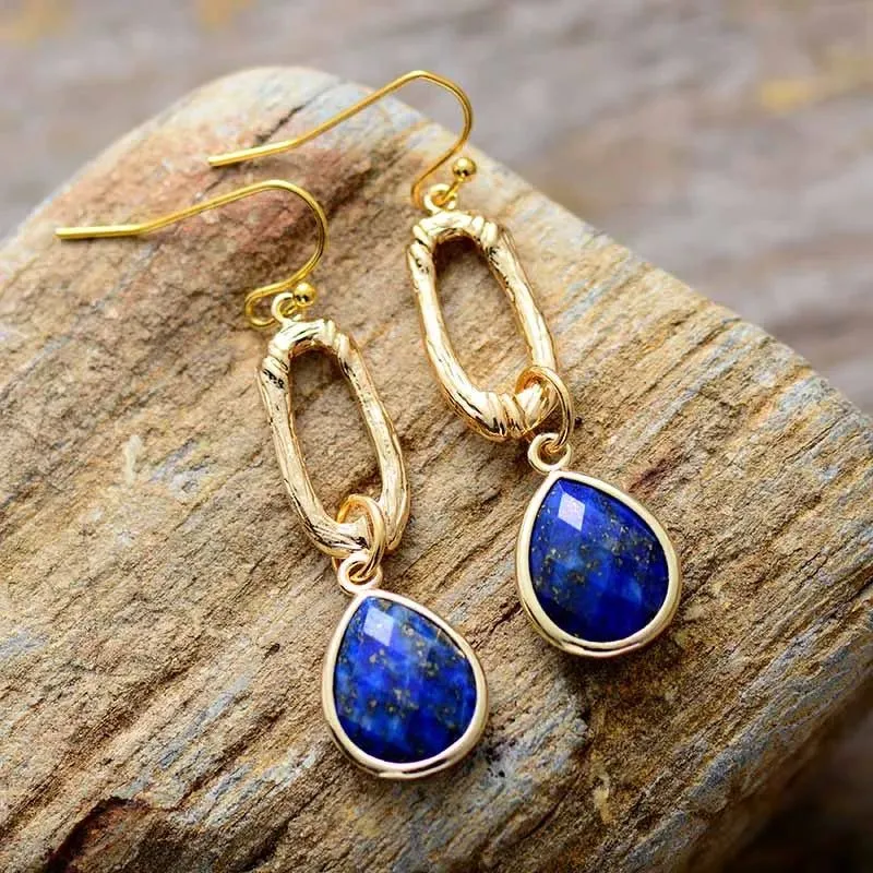 Gold Plated Lapis Luzuli Teardrop Earnings