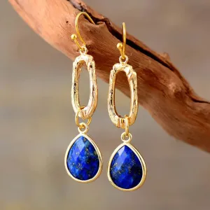 Gold Plated Lapis Luzuli Teardrop Earnings