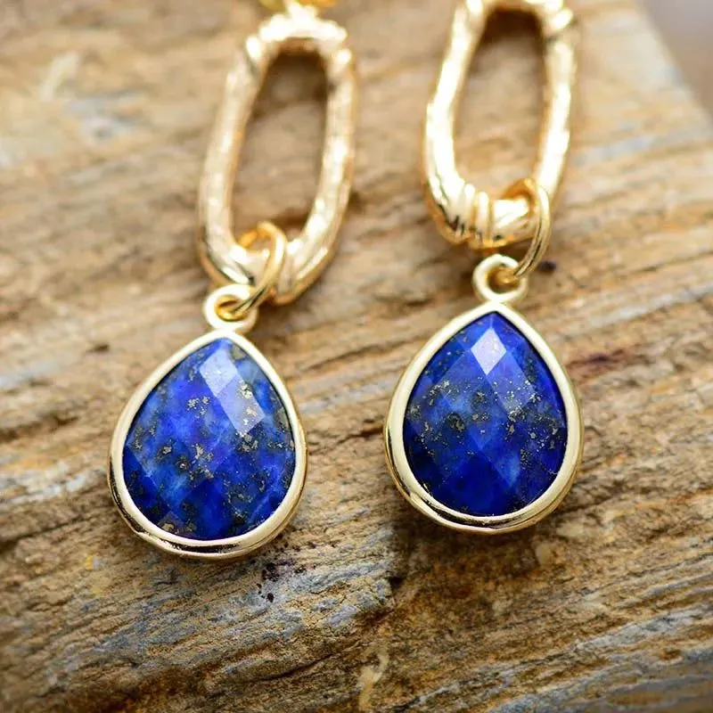 Gold Plated Lapis Luzuli Teardrop Earnings