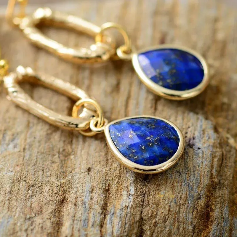 Gold Plated Lapis Luzuli Teardrop Earnings