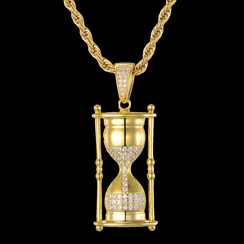 Hip Full Iced Out Bling Hourglass Cubic Zirconia CZ Necklace Rhinestone Rope Chain Pendants & Necklaces For Men Jewelry