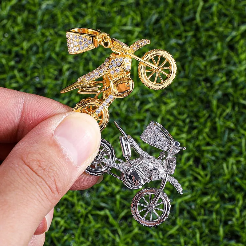 HIP Hop Full AAA Iced Out Bling CZ Cubic Zircon Copper Motorcycle Pendants &amp; Necklaces For Men Jewelry With Tennis Chain