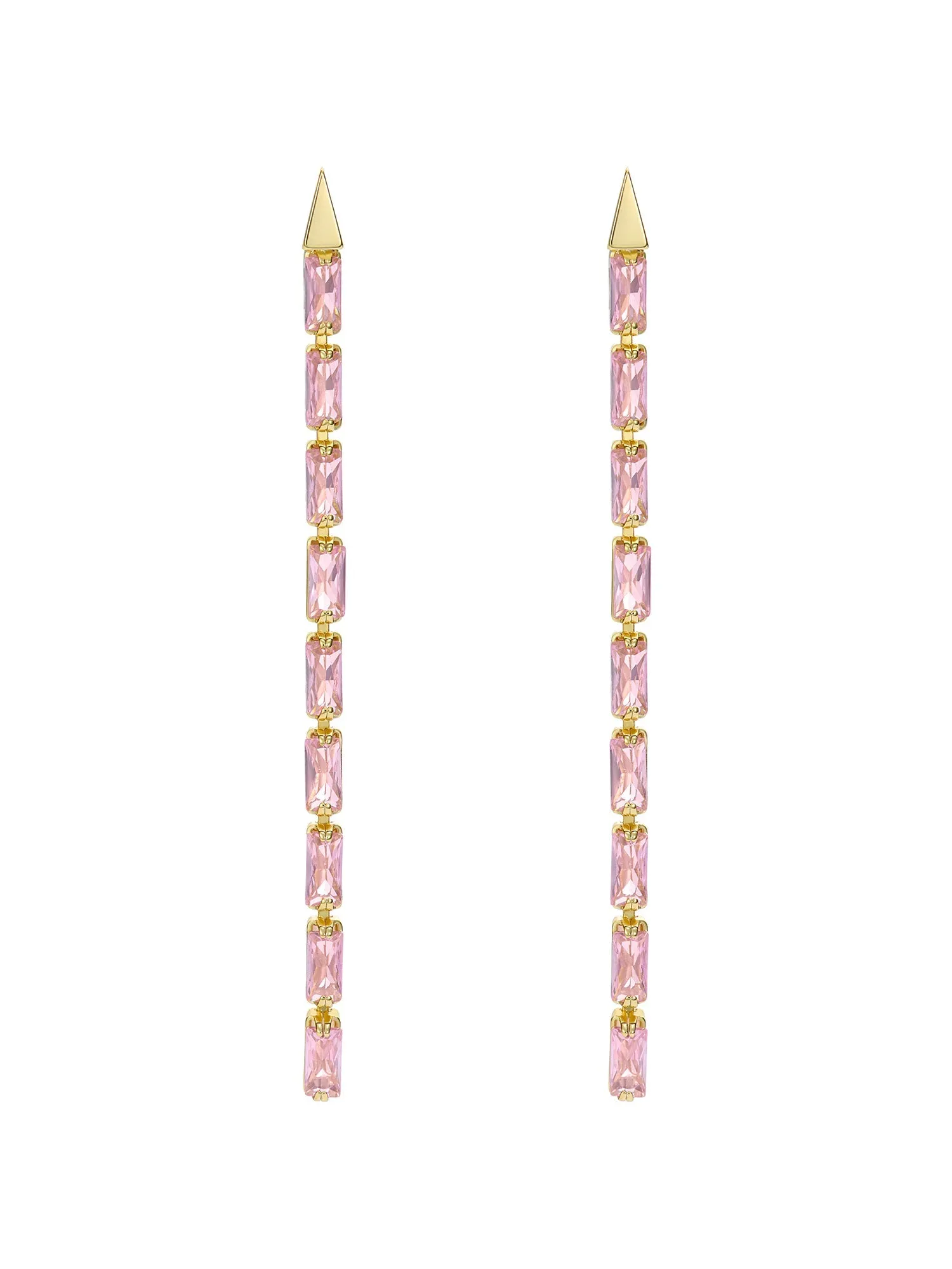 Isalie Pink Crystal Baguette Slinky Drop Earring Gold
