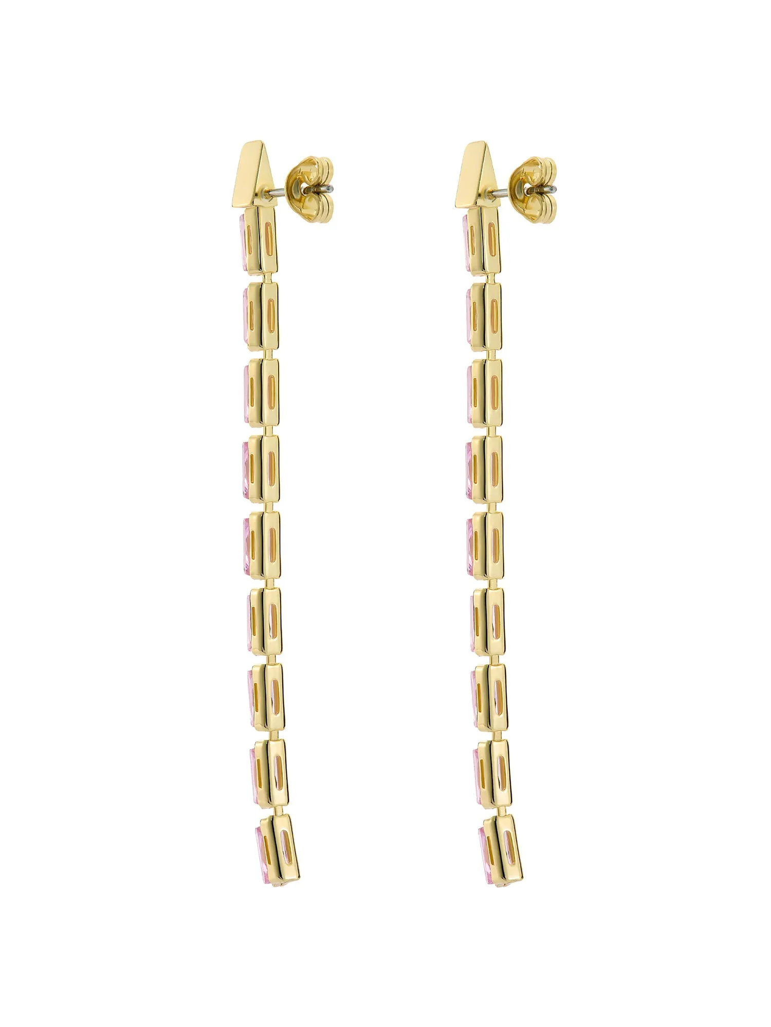 Isalie Pink Crystal Baguette Slinky Drop Earring Gold