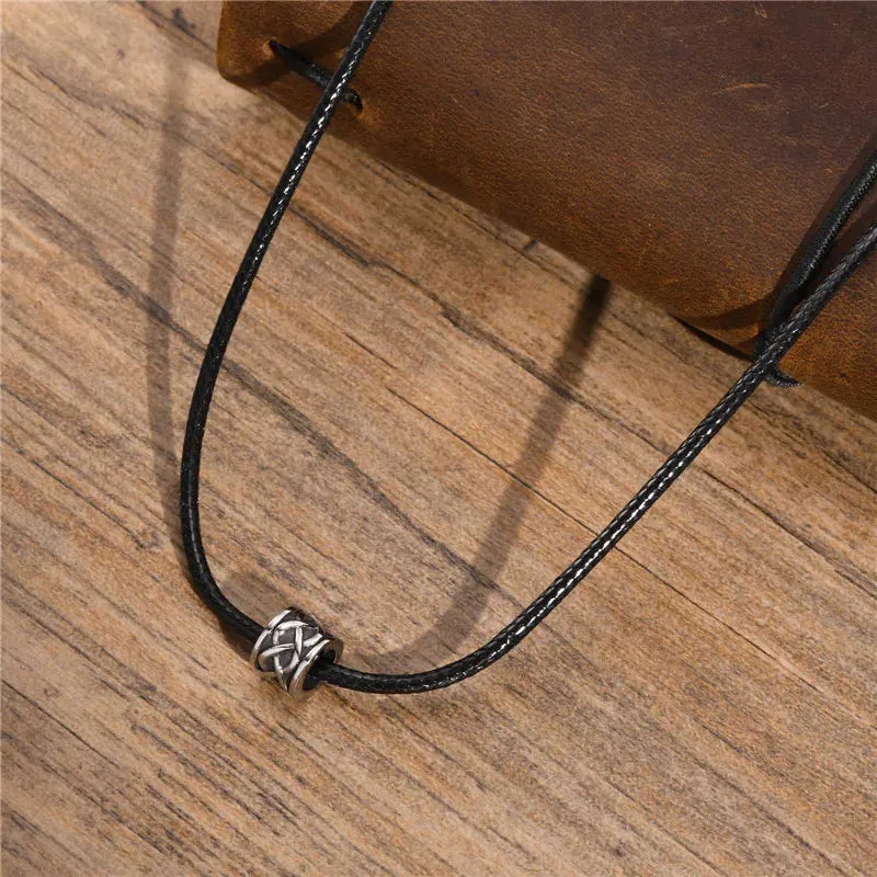 KOTiK Punk Vintage Stainless Steel Celtic Knot Pendant Necklace for Men Casual Black Rope Chain Collar Male Jewelry Gifts