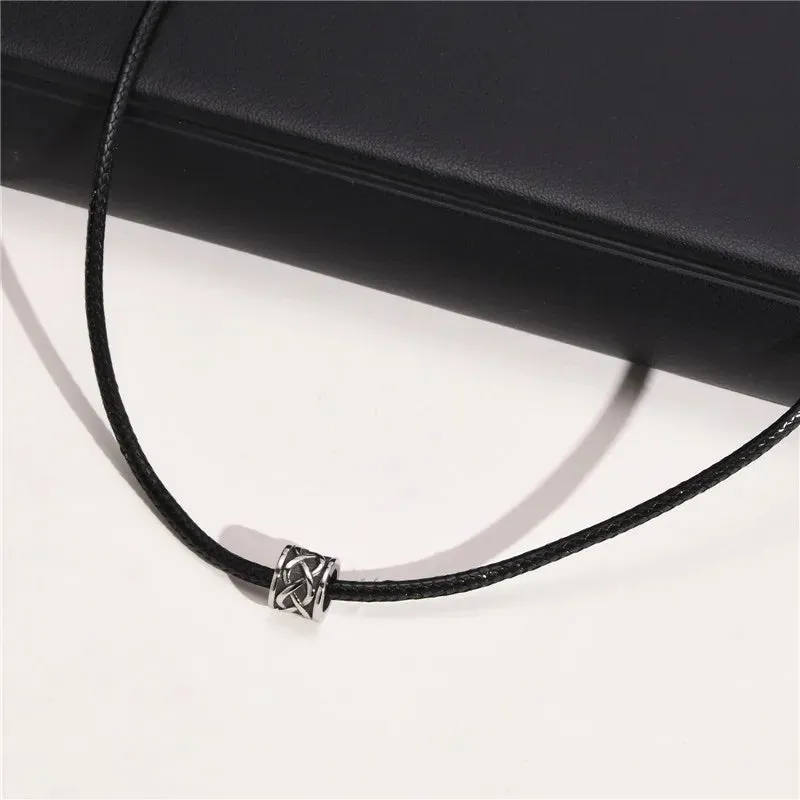 KOTiK Punk Vintage Stainless Steel Celtic Knot Pendant Necklace for Men Casual Black Rope Chain Collar Male Jewelry Gifts