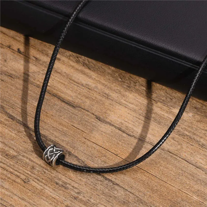 KOTiK Punk Vintage Stainless Steel Celtic Knot Pendant Necklace for Men Casual Black Rope Chain Collar Male Jewelry Gifts
