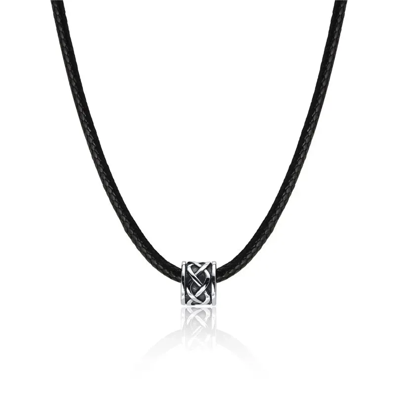 KOTiK Punk Vintage Stainless Steel Celtic Knot Pendant Necklace for Men Casual Black Rope Chain Collar Male Jewelry Gifts
