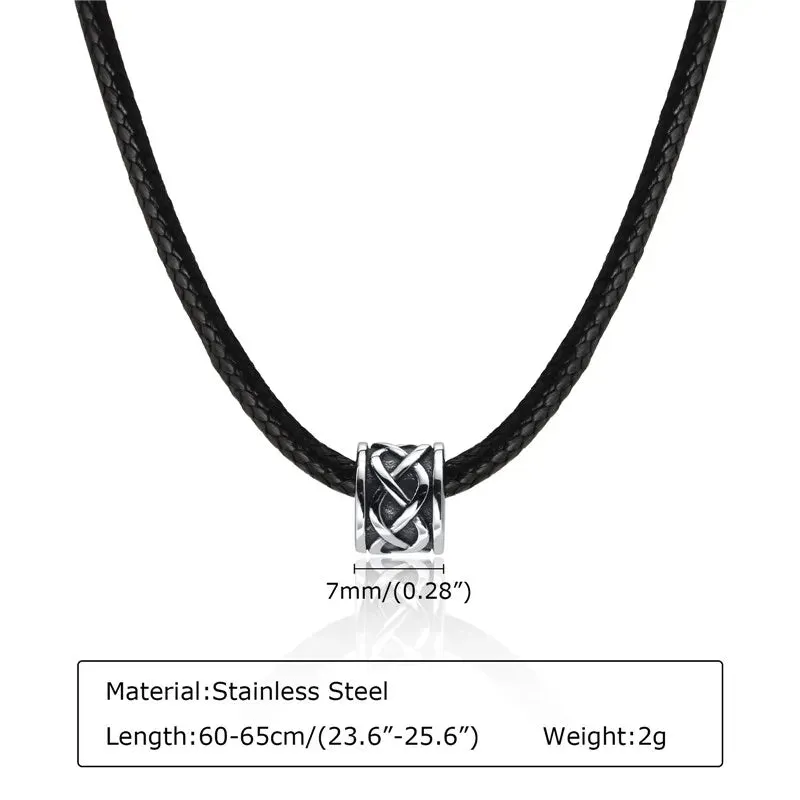 KOTiK Punk Vintage Stainless Steel Celtic Knot Pendant Necklace for Men Casual Black Rope Chain Collar Male Jewelry Gifts