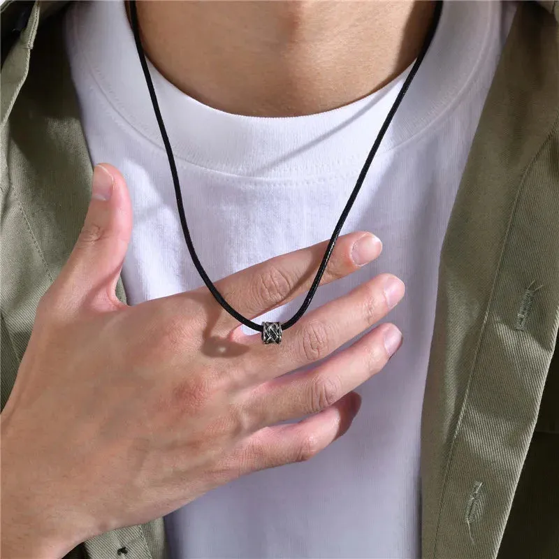 KOTiK Punk Vintage Stainless Steel Celtic Knot Pendant Necklace for Men Casual Black Rope Chain Collar Male Jewelry Gifts