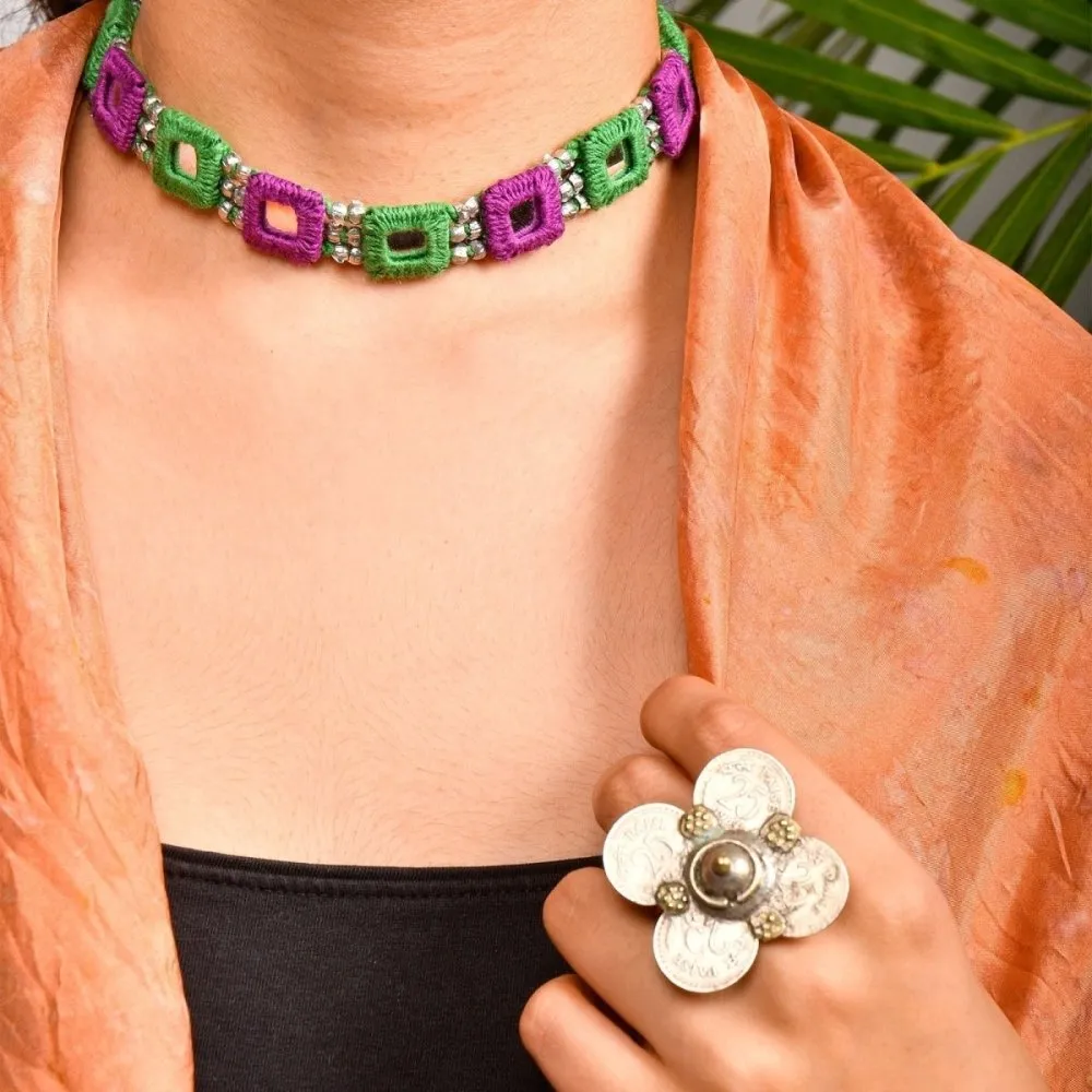 Lambani Dora Necklace: Purple and Green