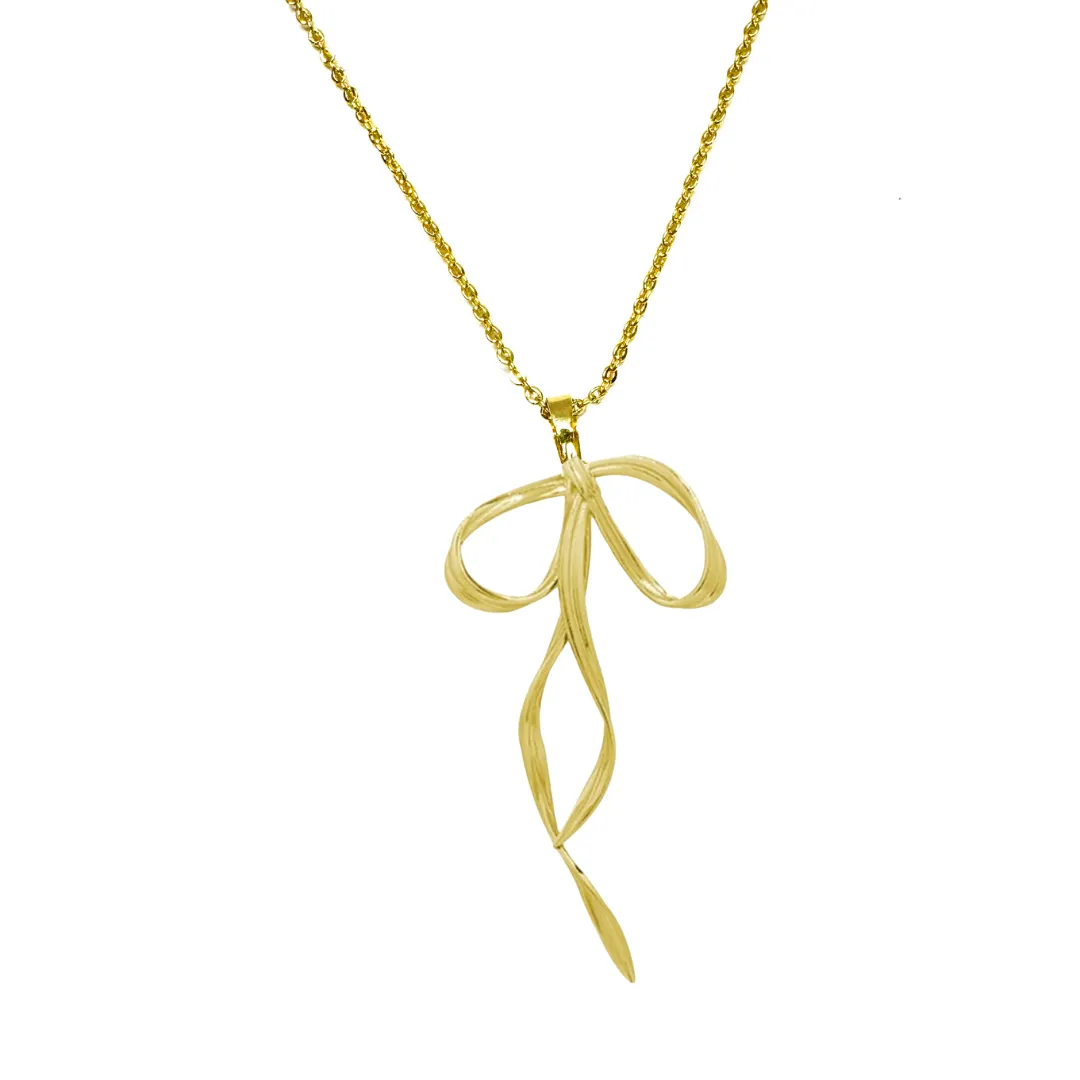 Long Delicate Bow Earrings & Bow Necklace