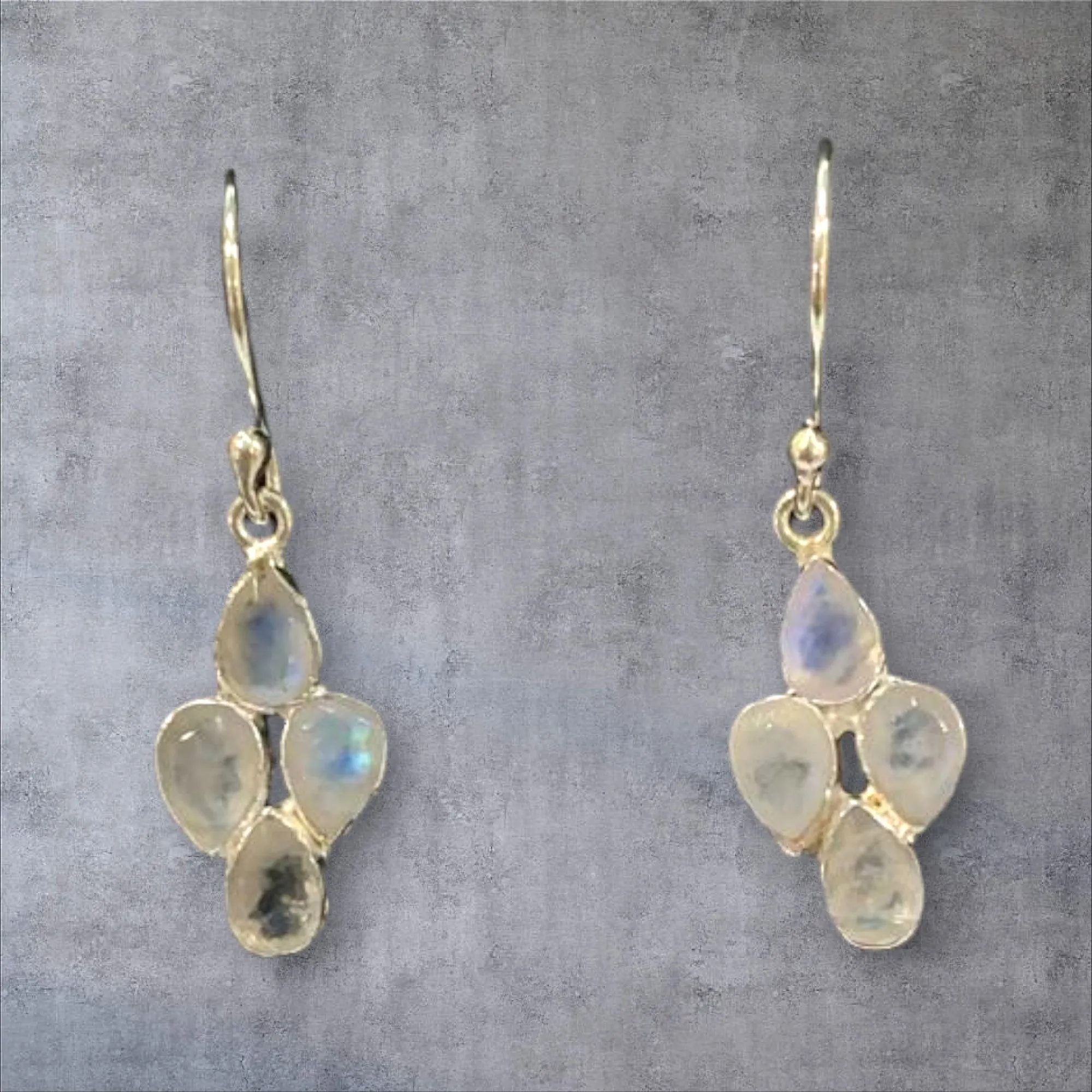 MCJewels - White Moonstone Diamond Shaped Drop Earrings