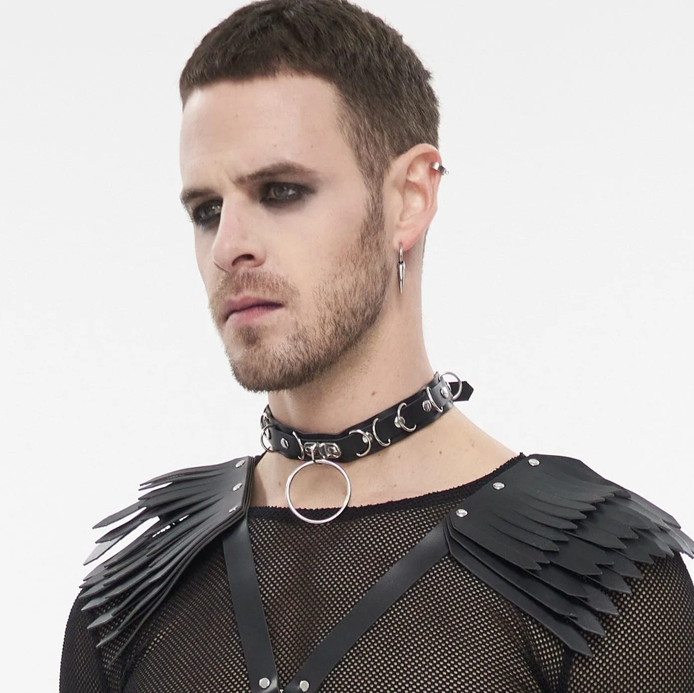 Men's Punk Big Ring Faux Leather Choker
