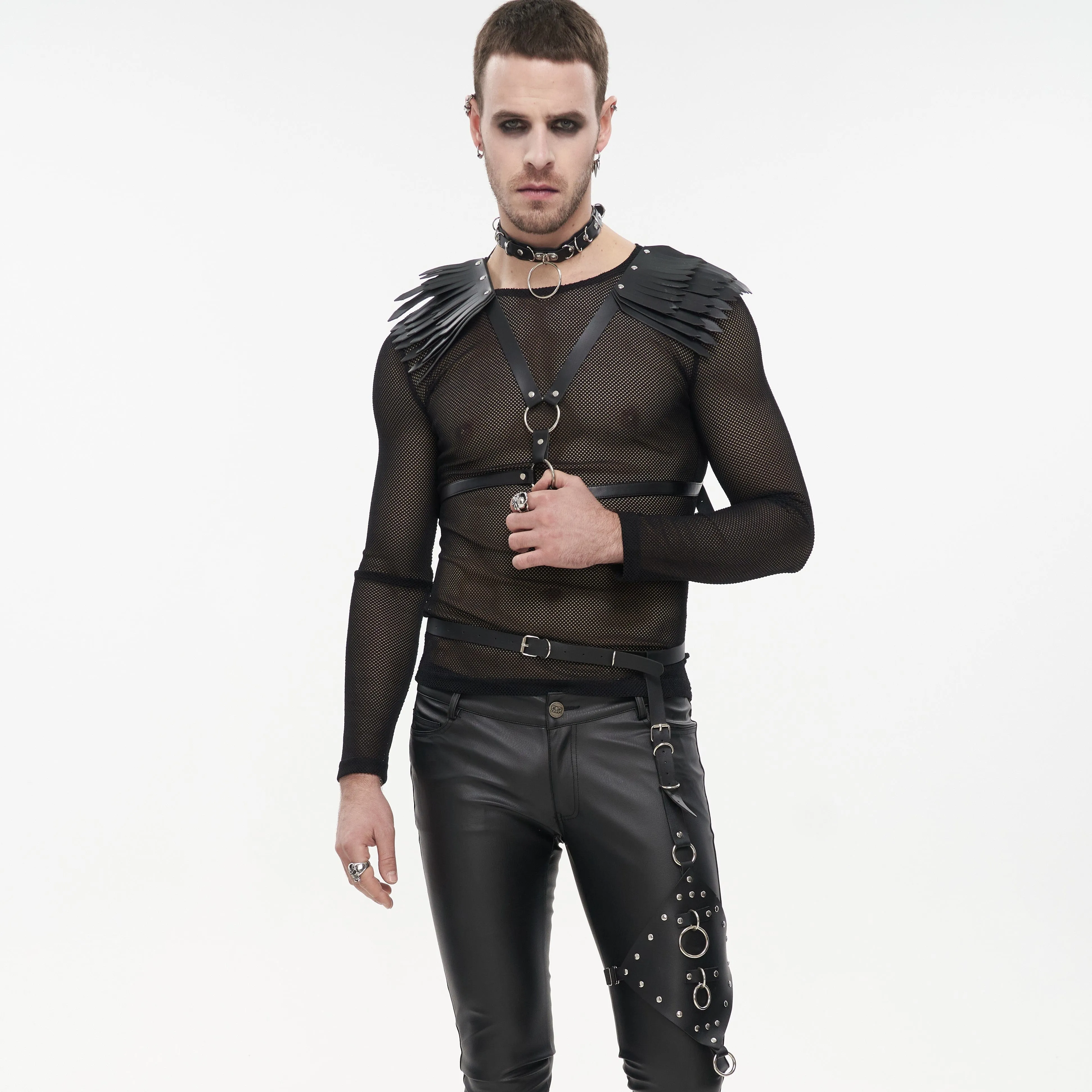 Men's Punk Big Ring Faux Leather Choker