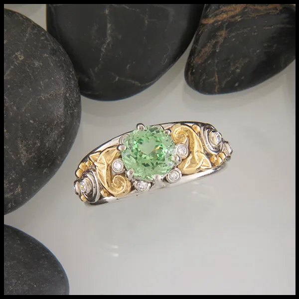 Mint Garnet Custom Ring in Yellow & White Gold