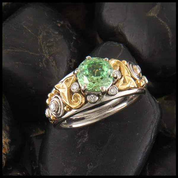 Mint Garnet Custom Ring in Yellow & White Gold