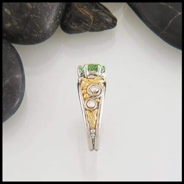 Mint Garnet Custom Ring in Yellow & White Gold