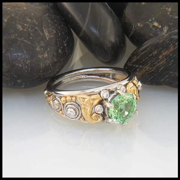 Mint Garnet Custom Ring in Yellow & White Gold