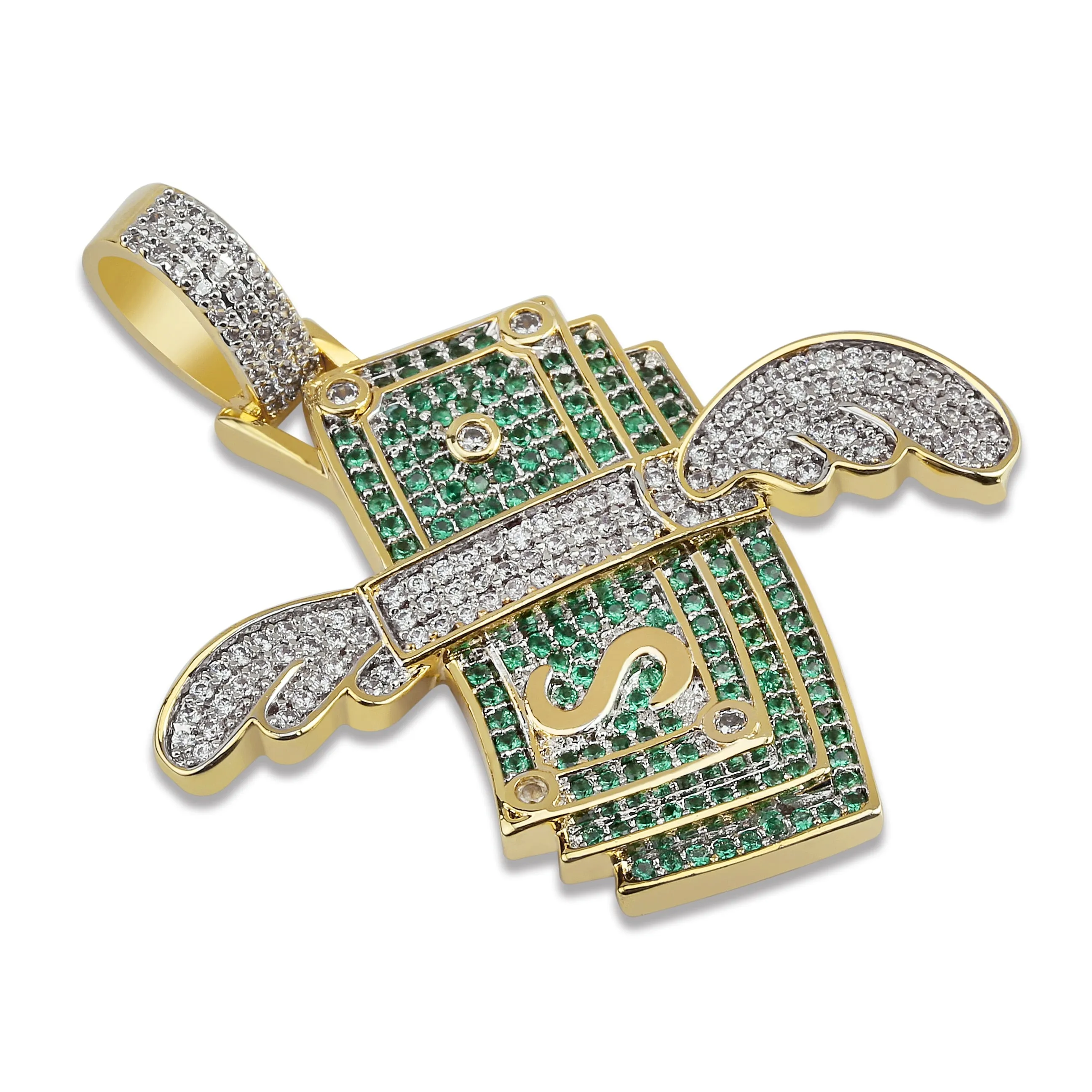 New Iced Out Flying Cash Solid Pendant Necklace Mens Personalized Hip Hop Gold Silver Color Charm Chains Jewelry Gifts