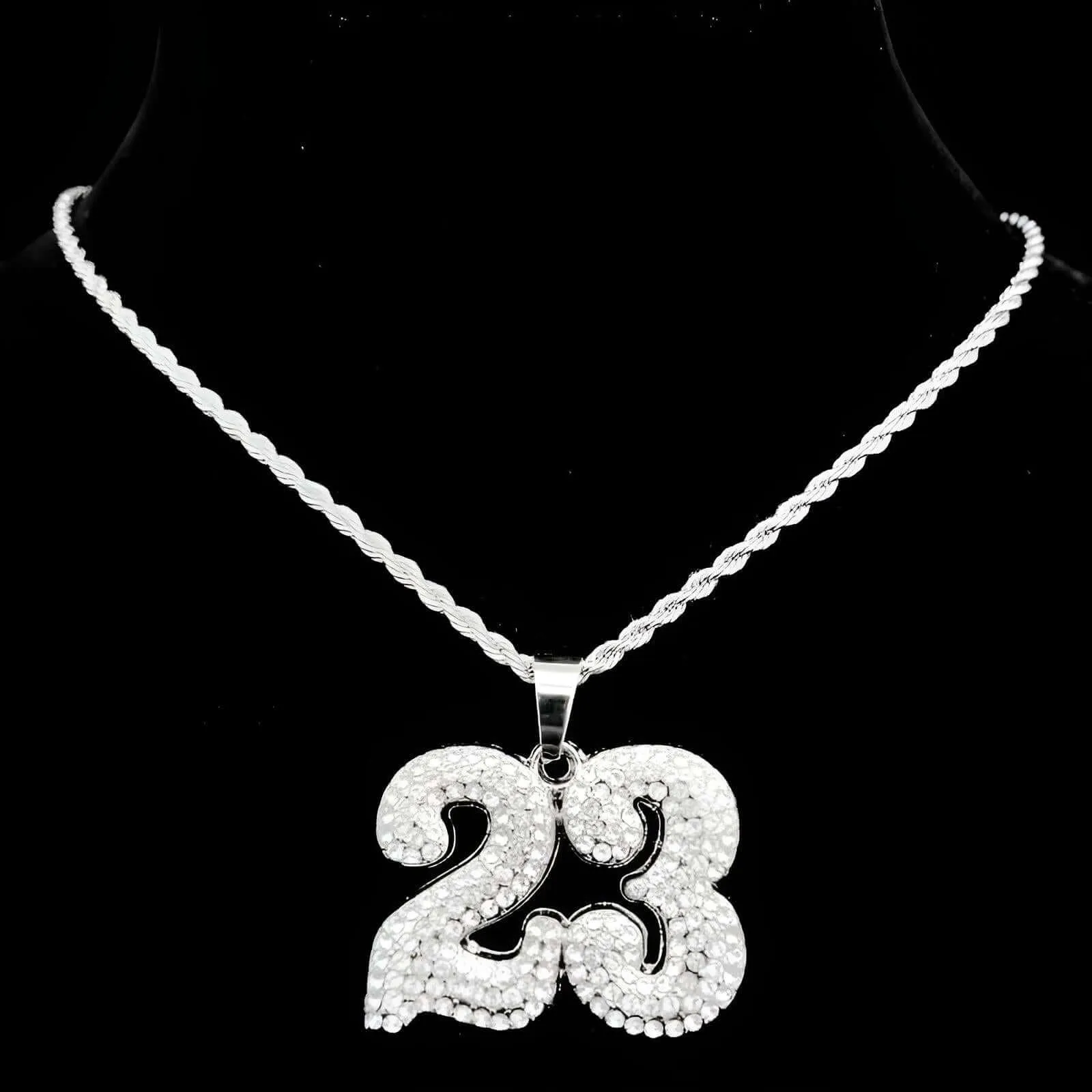 Number 23 Pendant Necklace With Crystal Cuban Chain