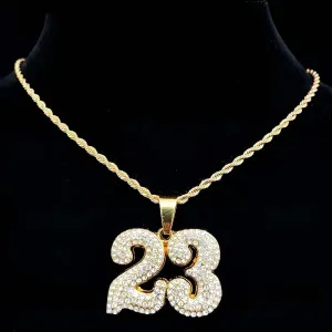 Number 23 Pendant Necklace With Crystal Cuban Chain