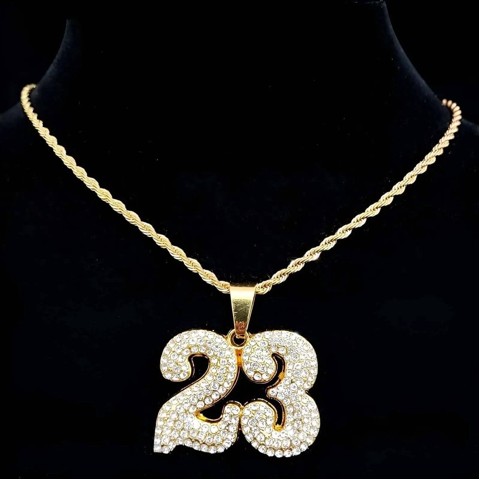 Number 23 Pendant Necklace With Crystal Cuban Chain